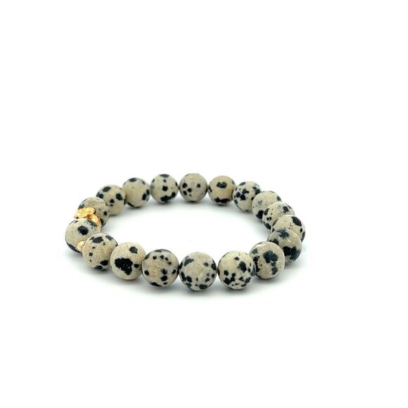 18K Gold Money Bag Lucky Charm Beads Bracelet Gemstones Dalmatian Jasper 8mm - Picture 12 of 15